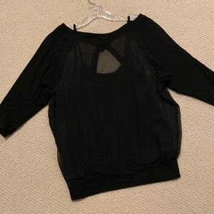 Heather 3/4 Sleeve Black Sheer Open-Back Top with Built-In Camisole